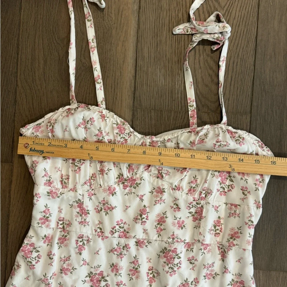 HOLLISTER Floral Mini Dress Size L sweetheart Babydoll Prairie Peasant - Picture 4 of 9